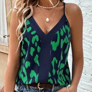 Green Leopard print Graphic Print Cami Top